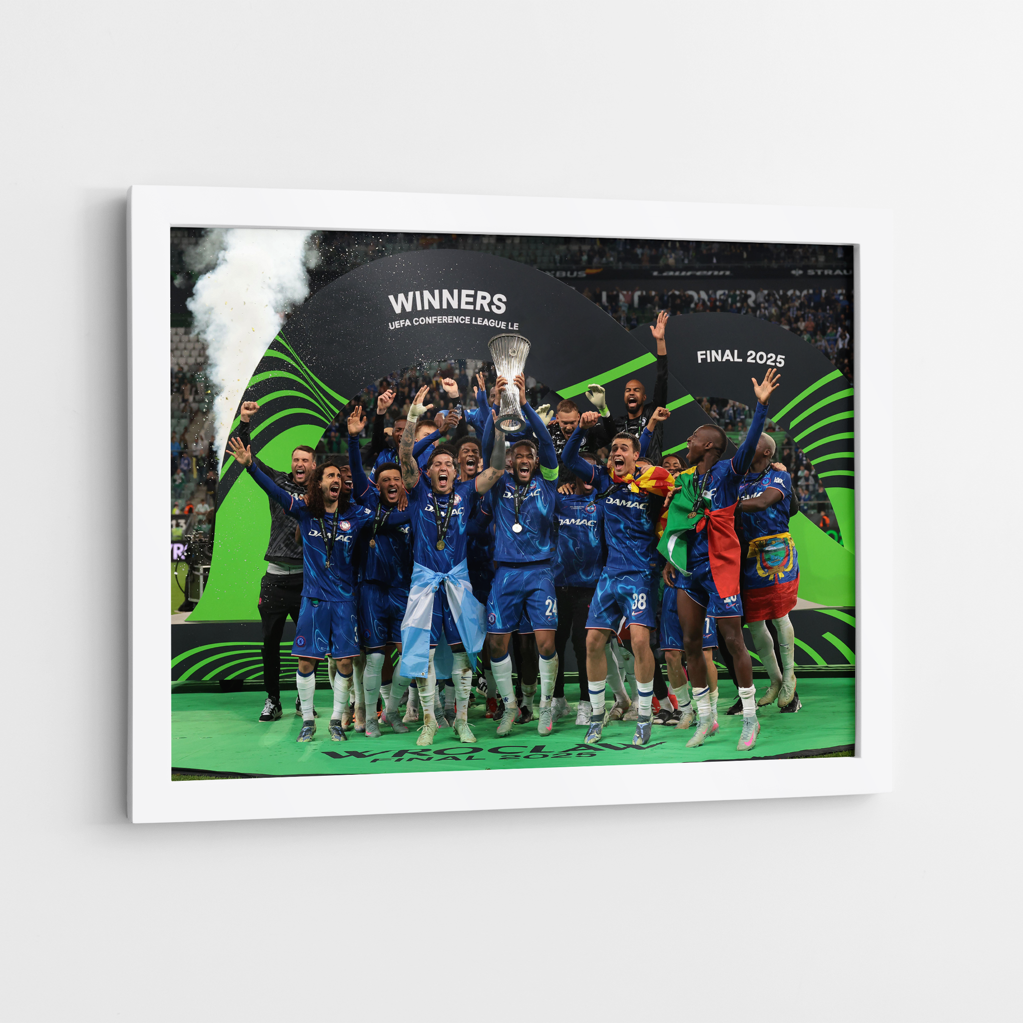 Chelsea FC Conference League Winners 24/25 - White Framed Print